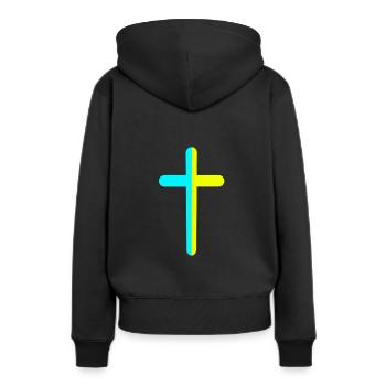 Croix Crucifix Croix Croix Ukraine - Sweat à capuche Premium bio Femme - noir - Dos - Julia (174cm)