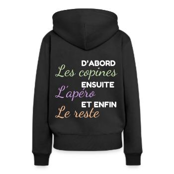 Les copines d'abord ensuite l'apéro et le reste - Sweat à capuche Premium bio Femme - noir - Dos - Julia (174cm)