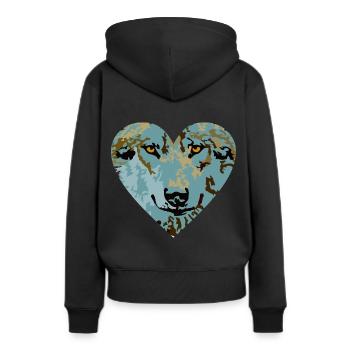 Herz Wolf Blau - Frauen Premium Bio Hoodie - Schwarz - Hinten - Julia (174cm)