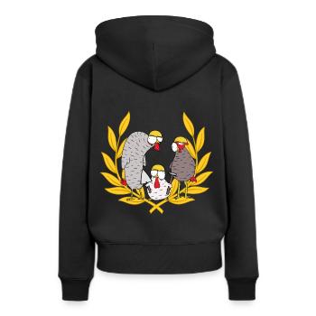 Baustelle Bauherr Einsatz Team Maurer Hühner Job - Frauen Premium Bio Hoodie - Schwarz - Hinten - Julia (174cm)
