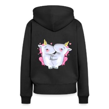 2 jolies licornes roses câlin cadeau d'amitié câlin - Sweat à capuche Premium bio Femme - noir - Dos - Julia (174cm)