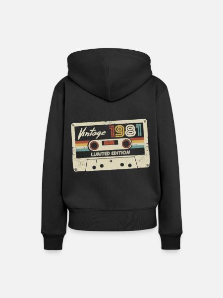Vintage 1981 Rétro cassette 40e anniversaire - Sweat à capuche Premium bio Femme - noir