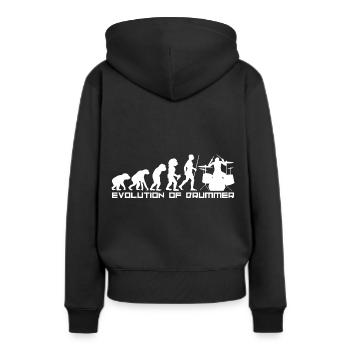 Schlagzeug Entwicklung Evolution Steinzeit Trommel - Frauen Premium Bio Hoodie - Schwarz - Hinten - Julia (174cm)