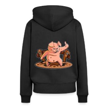Wütendes Schwein | Leck Mich Bauer - Frauen Premium Bio Hoodie - Schwarz - Hinten - Julia (174cm)