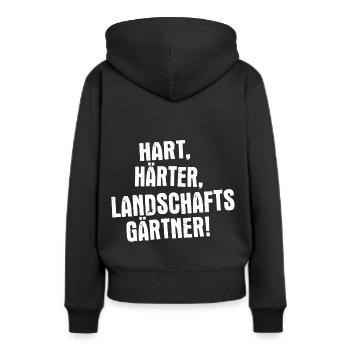 Hart, härter, Landschaftsgärtner - Frauen Premium Bio Hoodie - Schwarz - Hinten - Julia (174cm)