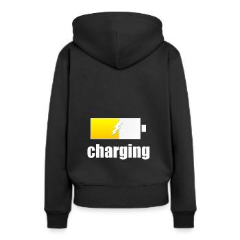 Charging - Aufladen - Frauen Premium Bio Hoodie - Schwarz - Hinten - Julia (174cm)