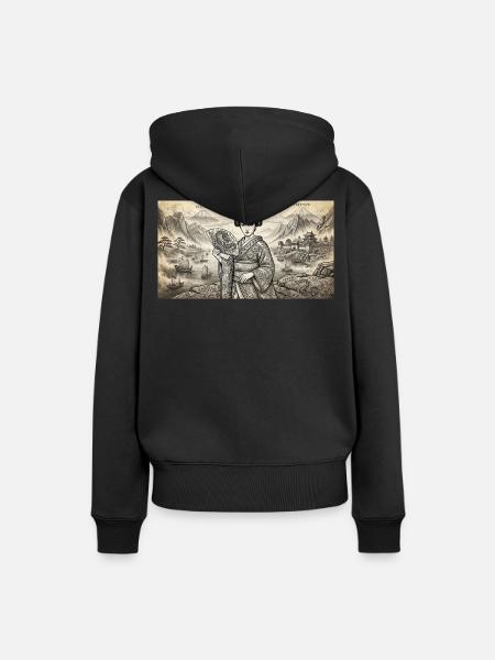 Geisha Ukiyo-e Fächer-Idylle - Frauen Premium Bio Hoodie - Schwarz