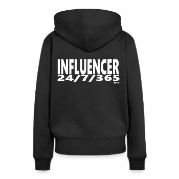 Influence influence mot Instagram youtube en ligne - Sweat à capuche Premium bio Femme - noir - Dos - Julia (174cm)