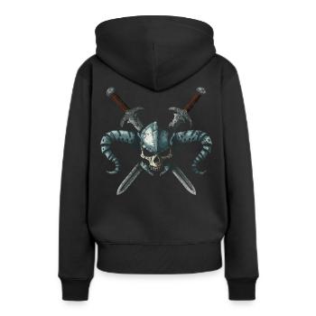 Kriegerschädel 2 Schwerter - Frauen Premium Bio Hoodie - Schwarz - Hinten - Julia (174cm)