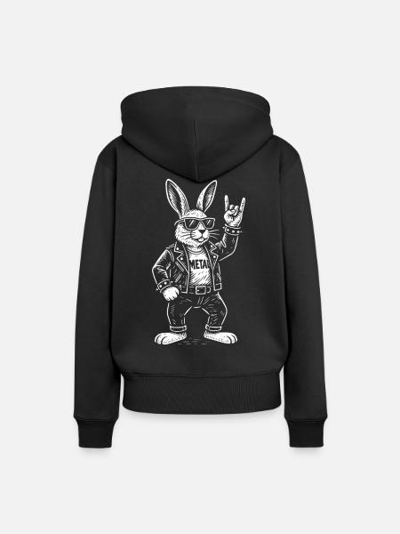 Metallhase Rockmusik Lustig Heavy Metal Retro - Frauen Premium Bio Hoodie - Schwarz