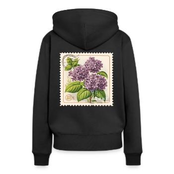 Vintage Briefmarke Violette Blumen - Frauen Premium Bio Hoodie - Schwarz - Hinten - Julia (174cm)