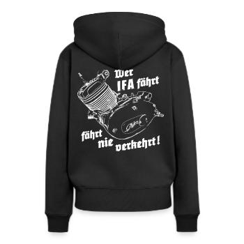 Simson Motor M53 Retro Classic - Wer IFA fährt... - Frauen Premium Bio Hoodie - Schwarz - Hinten - Julia (174cm)