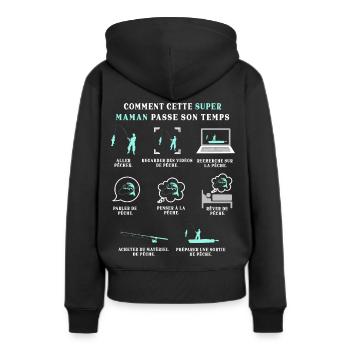 Maman Pêcheuse Pêche Humour Peche - Sweat à capuche Premium bio Femme - noir - Dos - Julia (174cm)