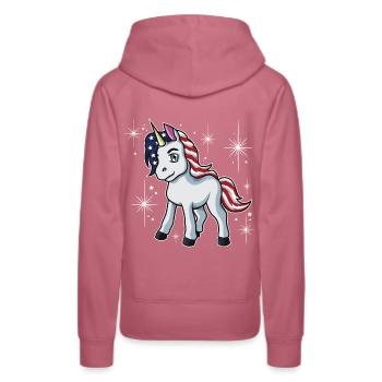 Americorn | Patriot Einhorn Independence Day USA - Frauen Premium Bio Hoodie - Malve - Hinten - Isabella (175cm)