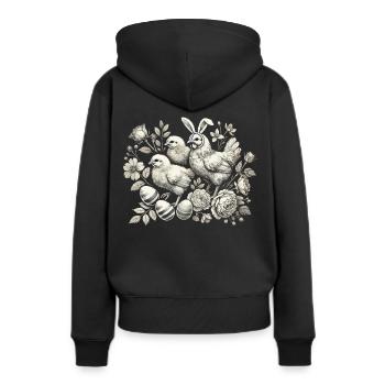 Poussin de Pâques Vintage Poulet Amoureux Rétro - Sweat à capuche Premium bio Femme - noir - Dos - Julia (174cm)