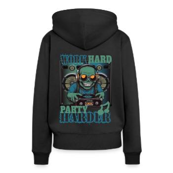 Arbeite Hart Party Härter - Frauen Premium Bio Hoodie - Schwarz - Hinten - Julia (174cm)