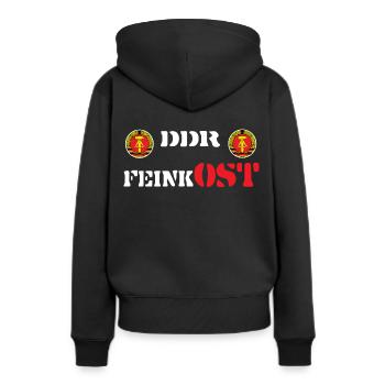 DDR Feinkost-OST,Humor Essen Delikatessen,Koch, - Frauen Premium Bio Hoodie - Schwarz - Hinten - Julia (174cm)