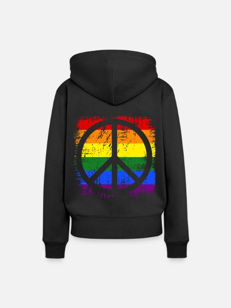 Peacezeichen Regenbogen - Frauen Premium Bio Hoodie - Schwarz