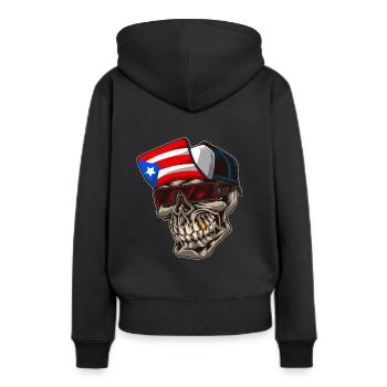 Cool Porto Rico tête de mort avec casquette et drapeau - Sweat à capuche Premium bio Femme - noir - Dos - Julia (174cm)