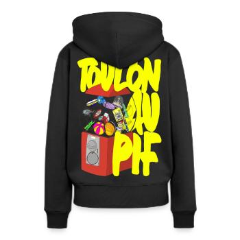 Toulon im Pif - Frauen Premium Bio Hoodie - Schwarz - Hinten - Julia (174cm)