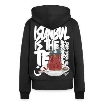 Türkische TeetasseAnimierte Vintage-Szene - Frauen Premium Bio Hoodie - Schwarz - Hinten - Julia (174cm)