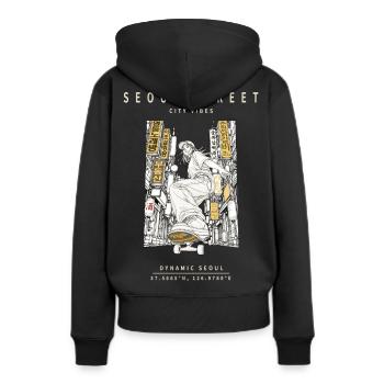 Seoul Street City Vibes - Frauen Premium Bio Hoodie - Schwarz - Hinten - Julia (174cm)