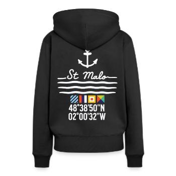 Ancre et coordonnées de St Malo - Sweat à capuche Premium bio Femme - noir - Dos - Julia (174cm)