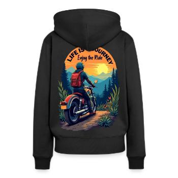 Genießen Sie die Fahrt - Frauen Premium Bio Hoodie - Schwarz - Hinten - Julia (174cm)