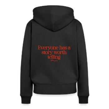 Erzähl mir deine Geschichte - Frauen Premium Bio Hoodie - Schwarz - Hinten - Julia (174cm)