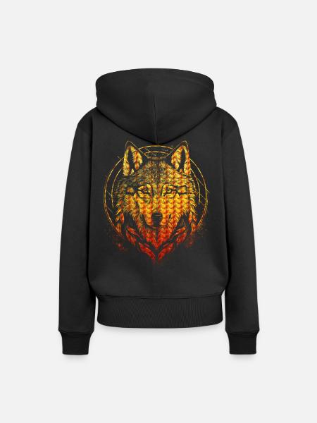 Wolf - Frauen Premium Bio Hoodie - Schwarz