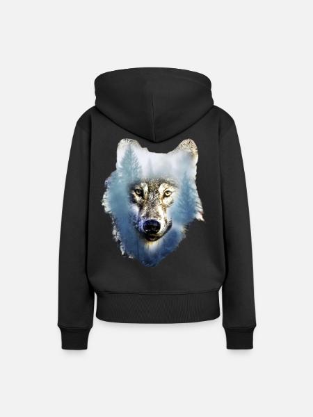 Wolf - Frauen Premium Bio Hoodie - Schwarz