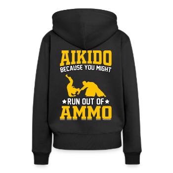 Aikido, weil dir die Munition ausgehen könnte - Frauen Premium Bio Hoodie - Schwarz - Hinten - Julia (174cm)