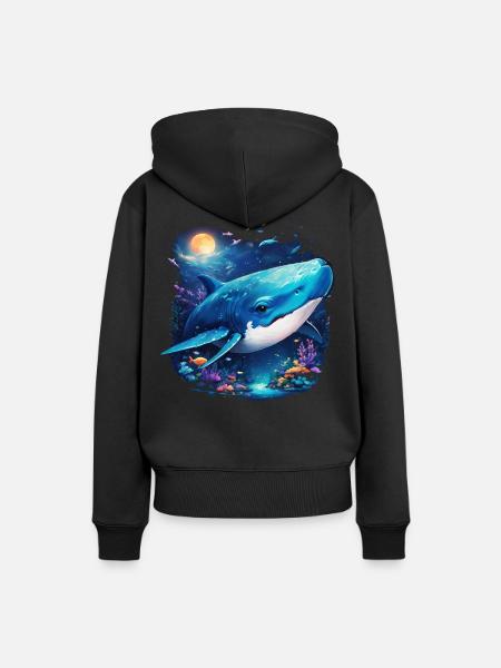 Blauwal - Frauen Premium Bio Hoodie - Schwarz
