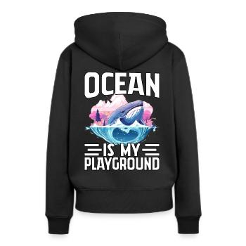 Der Ozean ist mein Spielplatz - Frauen Premium Bio Hoodie - Schwarz - Hinten - Julia (174cm)