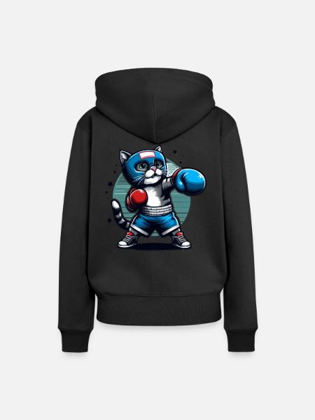 Boxende Katze - Frauen Premium Bio Hoodie - Schwarz