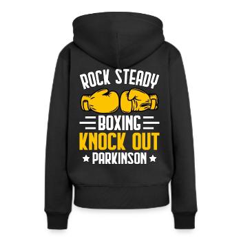 Rock Steady Boxen Knock Out Parkinson - Frauen Premium Bio Hoodie - Schwarz - Hinten - Julia (174cm)