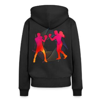 Boxen - Frauen Premium Bio Hoodie - Schwarz - Hinten - Julia (174cm)