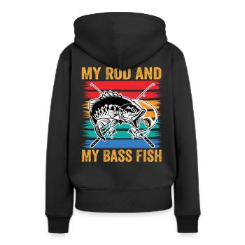 Meine Rute und mein Barschfisch - Frauen Premium Bio Hoodie - Schwarz - Hinten - Julia (174cm)