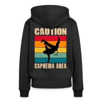 Achtung Capoeira Gebiet - Frauen Premium Bio Hoodie - Schwarz - Hinten - Julia (174cm)