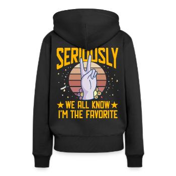Im Ernst, wir alle wissen, dass ich der Favorit bin - Frauen Premium Bio Hoodie - Schwarz - Hinten - Julia (174cm)