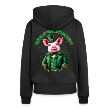Oink tu as de la chance - Sweat à capuche Premium bio Femme - noir - Dos - Julia (174cm)