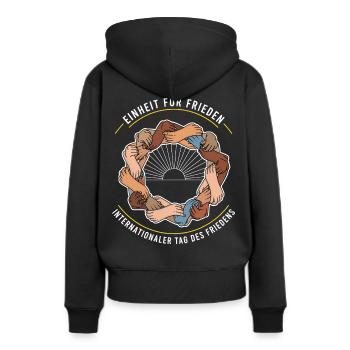 L’unité pour la paix - Sweat à capuche Premium bio Femme - noir - Dos - Julia (174cm)