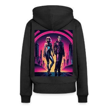 2reborn CyberCity Cybercrime Cyberlove 6 - Frauen Premium Bio Hoodie - Schwarz - Hinten - Julia (174cm)