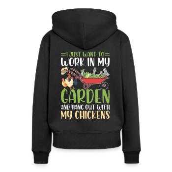 Lustiges Hühner-Design für Gartenliebhaber - Frauen Premium Bio Hoodie - Schwarz - Hinten - Julia (174cm)