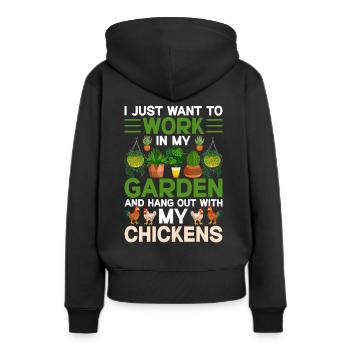 Lustiges Hühner-Design für Gartenliebhaber - Frauen Premium Bio Hoodie - Schwarz - Hinten - Julia (174cm)