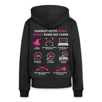 Maman Chasseuse Chasse Humour Chassé - Sweat à capuche Premium bio Femme - noir - Dos - Julia (174cm)