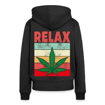 ENTSPANNEN - Frauen Premium Bio Hoodie - Schwarz - Hinten - Julia (174cm)