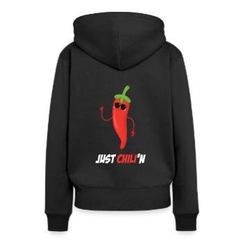 Piment drôle dire froid - Sweat à capuche Premium bio Femme - noir - Dos - Julia (174cm)