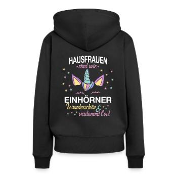 Hausfrau Hausfrauen Haushalt Beruf Einhorn Spruch - Frauen Premium Bio Hoodie - Schwarz - Hinten - Julia (174cm)