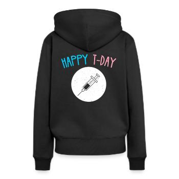 Happy T Day Transgender cadeau de testostérone - Sweat à capuche Premium bio Femme - noir - Dos - Julia (174cm)